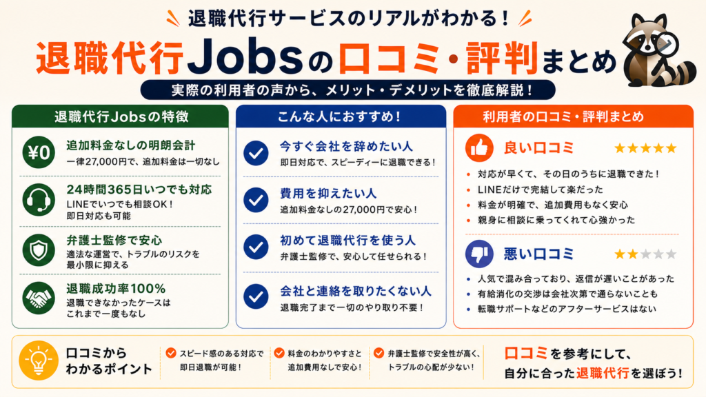 退職代行Jobsの口コミ・評判まとめ